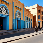 **

"A sunny street view in Asmara, Eritrea showcasing the Art Deco Cinema Impero, fully clothed people walking on the sidewalk, appropriate content, safe for work, perfect anatomy, correct proportions, professional architecture photography, daytime, blue sky, modest attire, family-friendly setting."

**