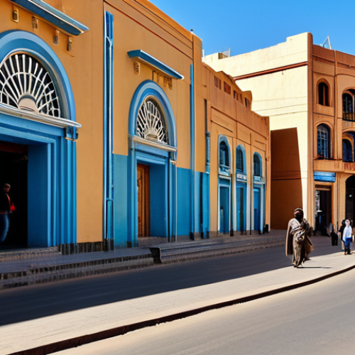 Home 9 **
"A sunny street view in Asmara, Eritrea showcasing the Art Deco Cinema Impero, fully clothed people walking on the sidewalk, appropriate content, safe for work, perfect anatomy, correct proportions, professional architecture photography, daytime, blue sky, modest attire, family-friendly setting."
**