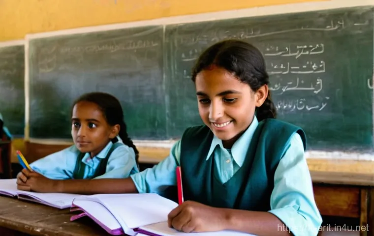 에리트레아의 여성 교육 - **Prompt:** A resilient young Eritrean girl, approximately 10-12 years old, is walking along a sun-d...