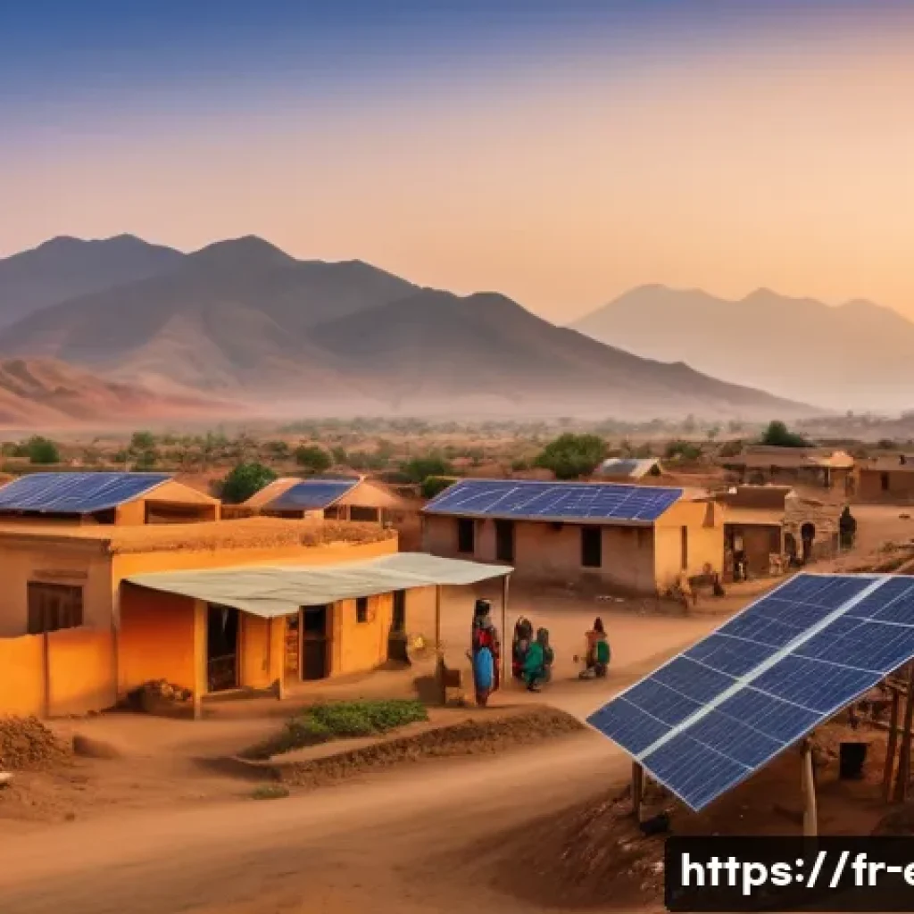 에리트레아의 전력 공급 - A vibrant rural Eritrean village scene at sunset featuring a community solar micro-grid installation...