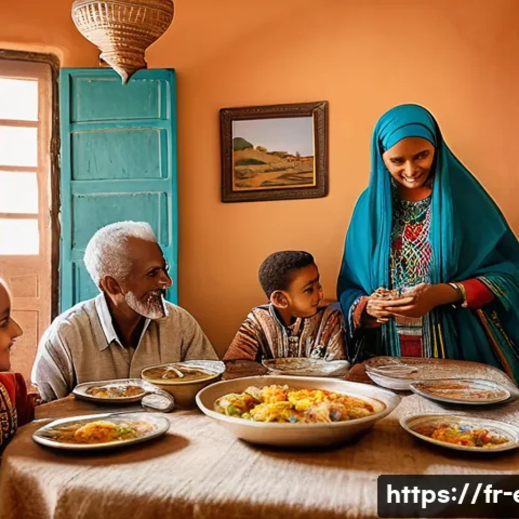 에리트레아 가족 문화 - A warm and vibrant Eritrean multi-generational family scene inside a traditional home, featuring gra...