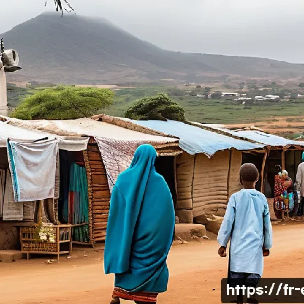 에리트레아 인권 문제 - A detailed scene of a small Eritrean village under strict media censorship: a local marketplace with...