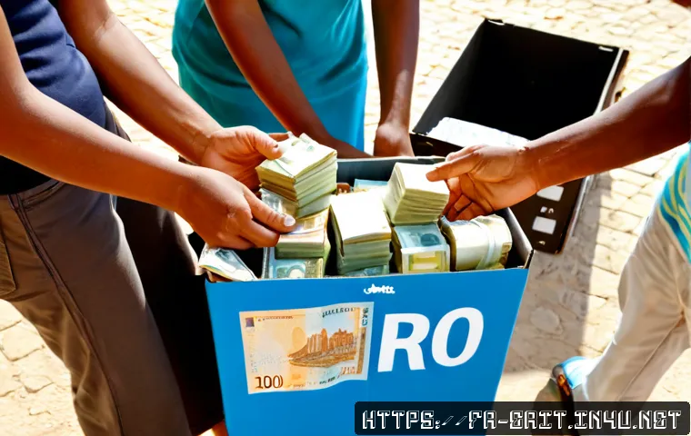 에리트레아를 위한 기부 - Photorealistic humanitarian donation scene for Eritrea, a compassionate French family placing euro b...